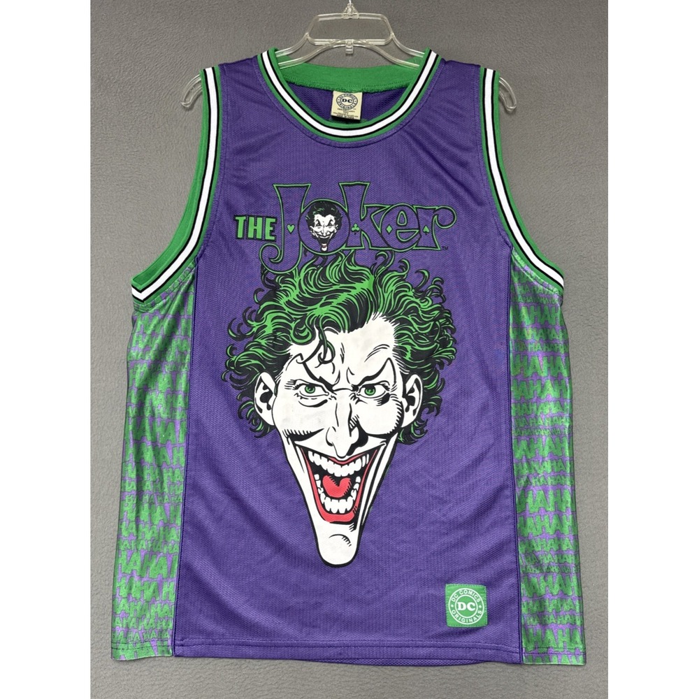 Vtg DC Comics Originals The Joker Basketball Jersey Mens Large Purple Tank Top